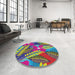 Round Patterned Dark Sea Green Novelty Rug in a Office, pat1011