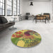 Round Patterned Sienna Brown Rug in a Office, pat1012brn