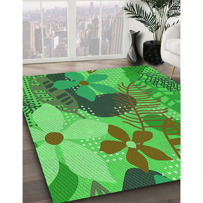 Machine Washable Transitional Neon Green Rug in a Family Room, wshpat1012grn