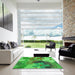 Machine Washable Transitional Neon Green Rug in a Kitchen, wshpat1012grn