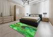 Patterned Neon Green Rug in a Bedroom, pat1012grn