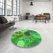 Round Patterned Neon Green Rug in a Office, pat1012grn