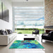 Square Patterned Steel Blue Rug in a Living Room, pat1012lblu