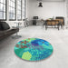 Round Patterned Steel Blue Rug in a Office, pat1012lblu