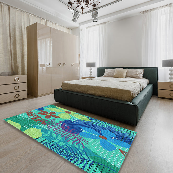 Patterned Steel Blue Rug in a Bedroom, pat1012lblu