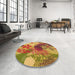 Round Patterned Yellow Rug in a Office, pat1012org