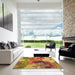 Square Patterned Yellow Rug in a Living Room, pat1012org