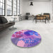 Round Patterned Dark Orchid Purple Rug in a Office, pat1012pur