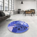 Round Patterned Denim Blue Rug in a Office, pat1013blu