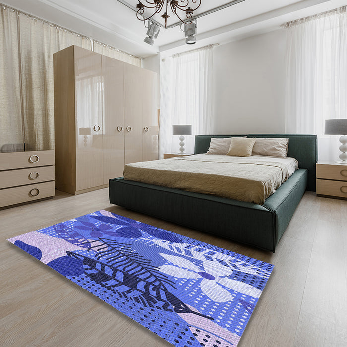 Patterned Denim Blue Rug in a Bedroom, pat1013blu