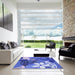 Square Patterned Denim Blue Rug in a Living Room, pat1013blu