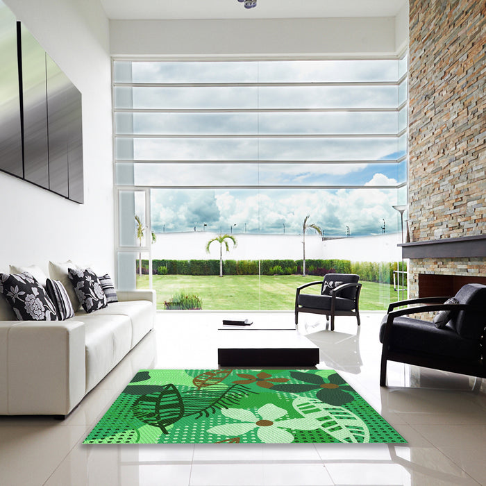 Square Patterned Green Rug in a Living Room, pat1013grn
