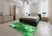 Patterned Green Rug in a Bedroom, pat1013grn