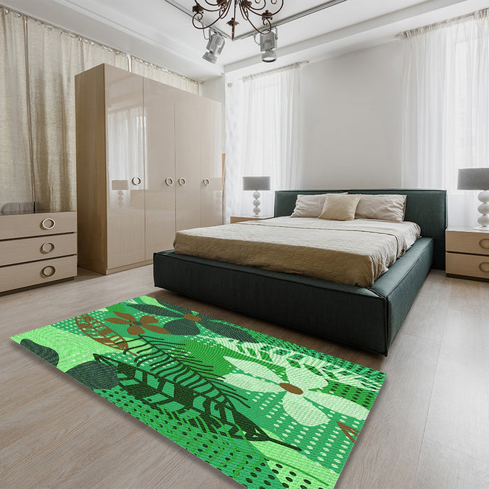 Patterned Green Rug in a Bedroom, pat1013grn