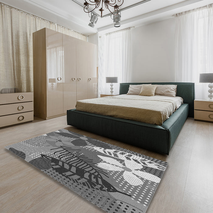 Patterned Dark Gray Rug in a Bedroom, pat1013gry