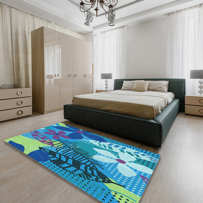 Patterned Blue Rug in a Bedroom, pat1013lblu