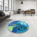 Round Patterned Blue Rug in a Office, pat1013lblu