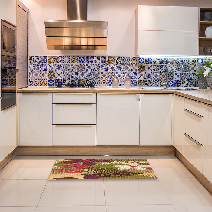 Patterned Golden Gold Rug in a Kitchen, pat1013org