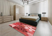 Patterned Red Rug in a Bedroom, pat1013rd