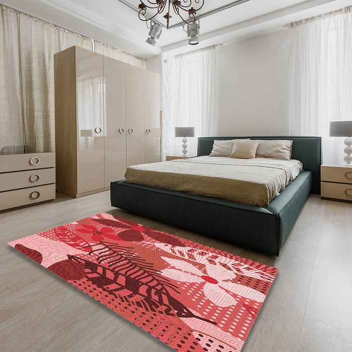 Patterned Red Rug in a Bedroom, pat1013rd