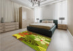 Patterned Dark Bronze Brown Rug in a Bedroom, pat1013yw