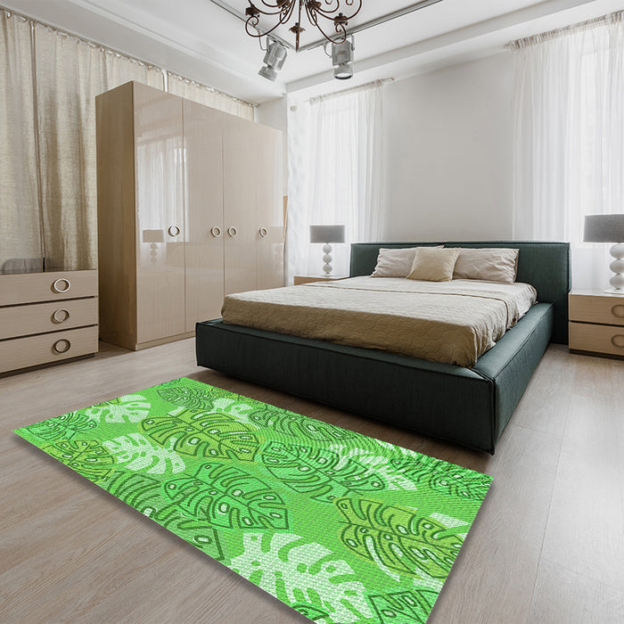Patterned Emerald Green Rug in a Bedroom, pat1014grn