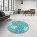 Machine Washable Transitional Light Sea Green Rug in a Washing Machine, wshpat1014lblu