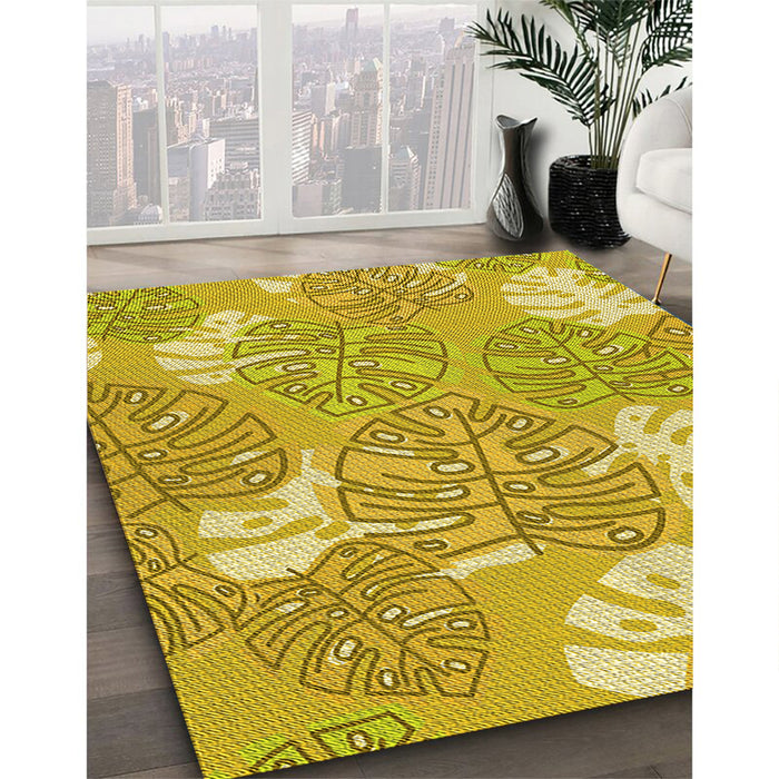 Patterned Yellow Rug in Family Room, pat1014yw