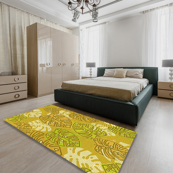 Patterned Yellow Rug in a Bedroom, pat1014yw