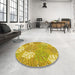 Round Patterned Yellow Rug in a Office, pat1014yw