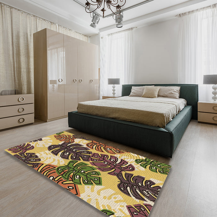 Patterned Red Brown Rug in a Bedroom, pat1015brn