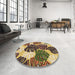 Round Patterned Red Brown Rug in a Office, pat1015brn