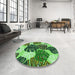 Round Patterned Deep Emerald Green Rug in a Office, pat1015grn