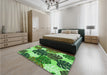 Patterned Deep Emerald Green Rug in a Bedroom, pat1015grn