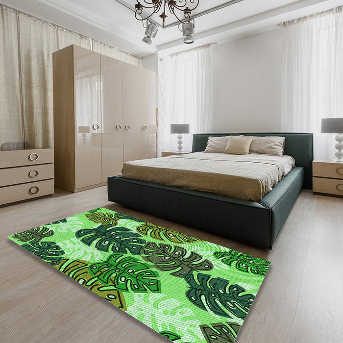 Patterned Deep Emerald Green Rug in a Bedroom, pat1015grn
