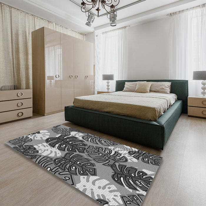 Patterned Dark Gray Rug in a Bedroom, pat1015gry