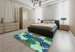 Patterned Green Rug in a Bedroom, pat1015lblu