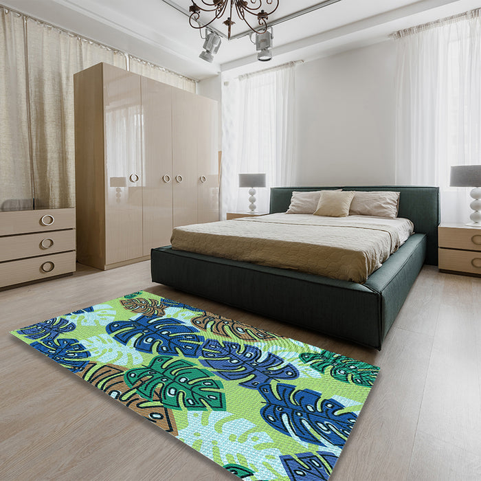 Patterned Green Rug in a Bedroom, pat1015lblu