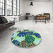 Round Patterned Green Rug in a Office, pat1015lblu