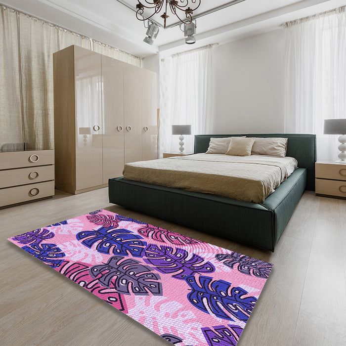 Patterned Bright Purple Rug in a Bedroom, pat1015pur