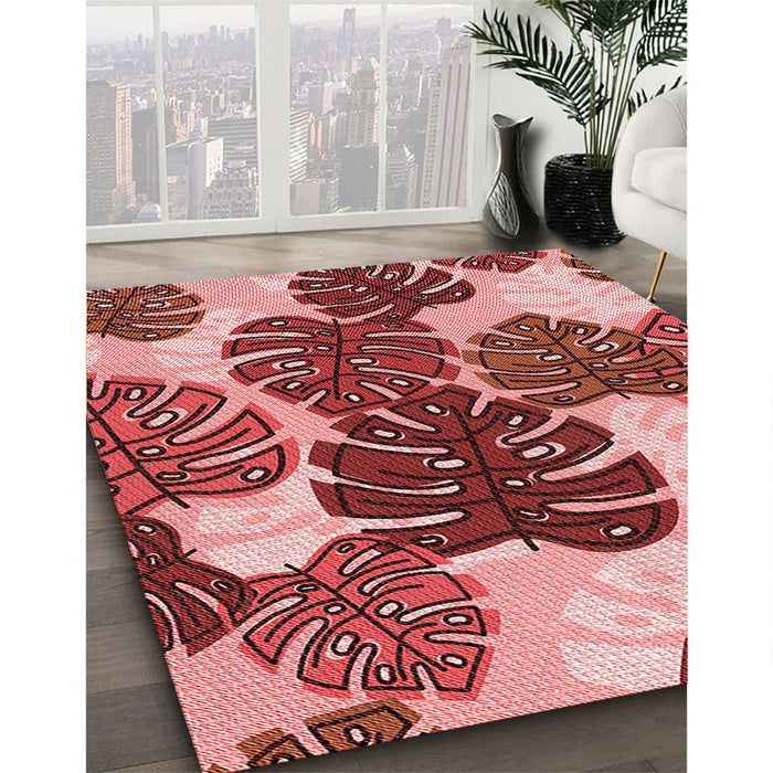 Patterned Light Coral Pink Rug in Family Room, pat1015rd