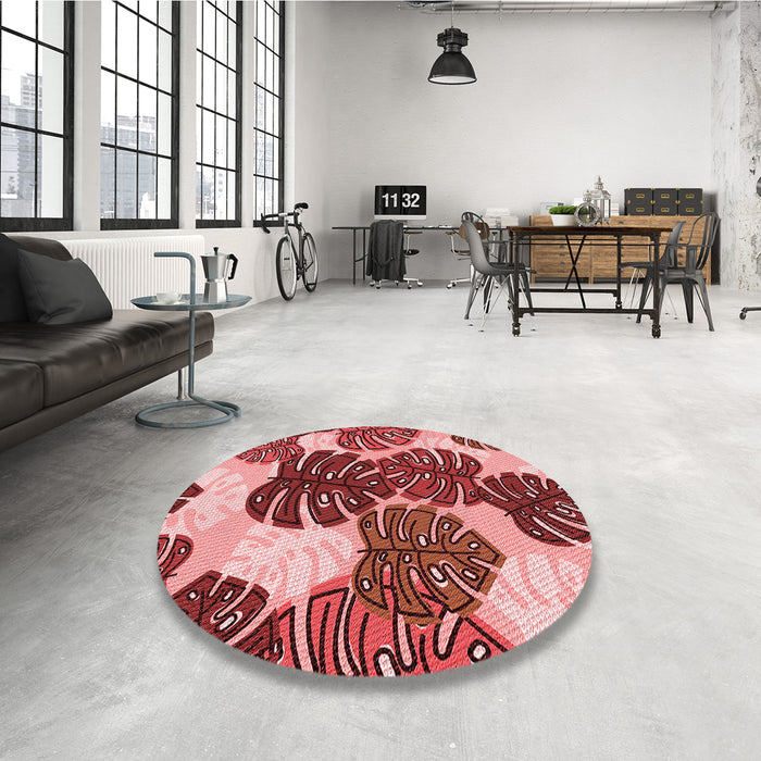 Round Patterned Light Coral Pink Rug in a Office, pat1015rd