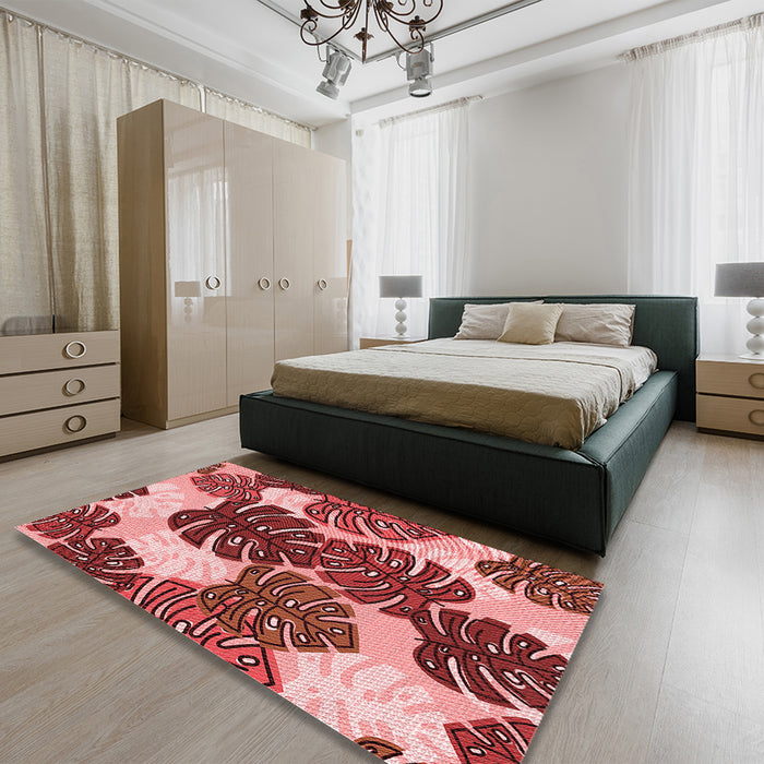 Patterned Light Coral Pink Rug in a Bedroom, pat1015rd