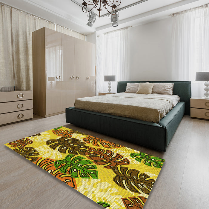 Patterned Dark Bronze Brown Rug in a Bedroom, pat1015yw