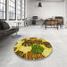 Round Patterned Dark Bronze Brown Rug in a Office, pat1015yw