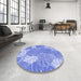 Round Patterned Blue Rug in a Office, pat1016blu