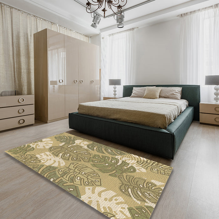 Patterned Yellow Rug in a Bedroom, pat1016brn