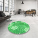 Round Patterned Neon Green Rug in a Office, pat1016grn