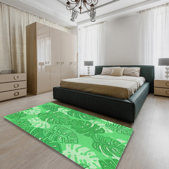 Patterned Neon Green Rug in a Bedroom, pat1016grn