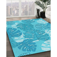 Patterned Bright Turquoise Blue Rug, pat1016lblu